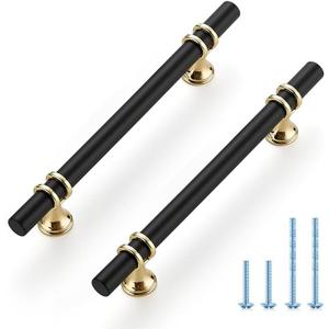 Ravinte Hardware 10 Pack 7.375 Inch Matte Black & Gold Cabinet Pulls Handles for Cabinets & Drawer