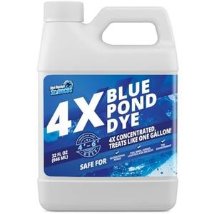 4X Blue Pond Dye - Transforms Murky Water to Natural Blue - Super Concentrated Lake & Pond Dye - Liquid Shade Treats Up to 1 Acre - Safe for Fish & Wildlife (32 oz)