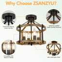 Farmhouse Semi Flush Mount Ceiling Light Fixture, 12.5 Inch 4-Light Rustic Ceiling Mount Light Fixtures, Round Brown Wood Finish Flush Mount Lights for Kitchen Bedroom Hallway Laundry Room