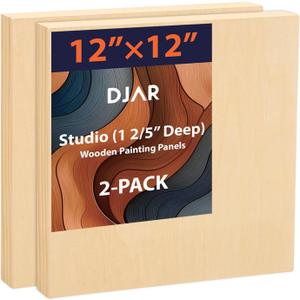 DJAR Wood Canvas Panels 12" x12'', 2 Pack – Ideal for Paint Pouring, Acrylic, Oil Painting, and Art Crafts