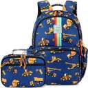 CAMTOP Backpack for Kids, Boys Girls Preschool Backpacks with Lunch Box Toddler Kindergarten School Bookbag Set (Rainbow Strip Navy)