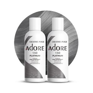 Adore Semi Permanent Hair Color (150 Platinum) | Vegan & Cruelty-Free Gray Hair Dye | No Ammonia, No Peroxide, No Alcohol | 4 Fl Oz Each (Pack of 2)