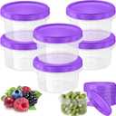 Sieral 6 Pack 8 oz Freezer Containers with Lids Reusable Deli Freezer Storage Containers Stackable Plastic Thick Twist Top Jars for Takeout Food Round Wide Mouth Lunch Snack (Purple)