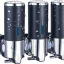 Black Wall Mounted Soap Dispenser for Shower, No Drilled WELLUP Shampoo Dispensers, 3-in-1 Chamber Bathroom Shower Soap Dispenser for Kitchen Bathroom, Matte Black