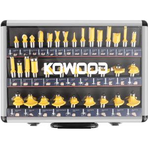 KOWOOD Router Bits Sets 35B Pieces, Tungsten Carbide Router Bits 1/2 Inch Shank with Aluminum Storage Case, T Shape Wood Milling Cutter for Woodworking