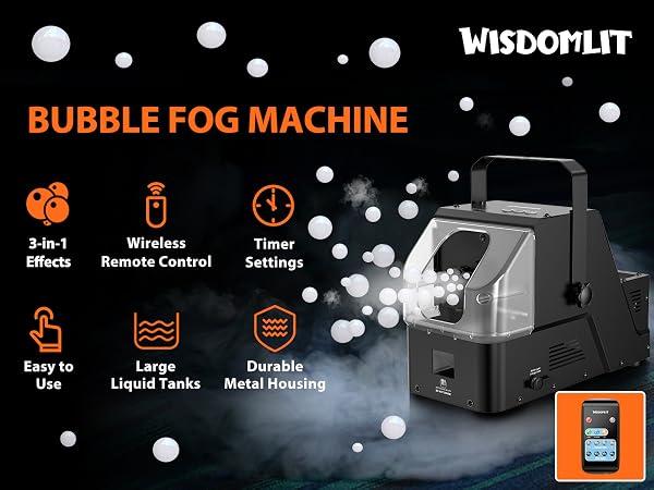 Wisdomlit Fog Machine, 3-in-1 Bubble Fog Machine, 450W Bubble Fogger with Remote Control, Colorful Bubbles | Fog Bubbles | Continuous Fog for Stage DJ Wedding Halloween Party