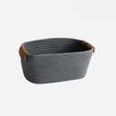 Medium Cotton Woven Basket with PU Leather Handle, Baby Kids Clothes Toys Candy Gifts Cotton Rope Organizer, Living Room Basket Bathroom Shower Storage Laundry Basket, Dog Cat Bed, Cute Decor, Black