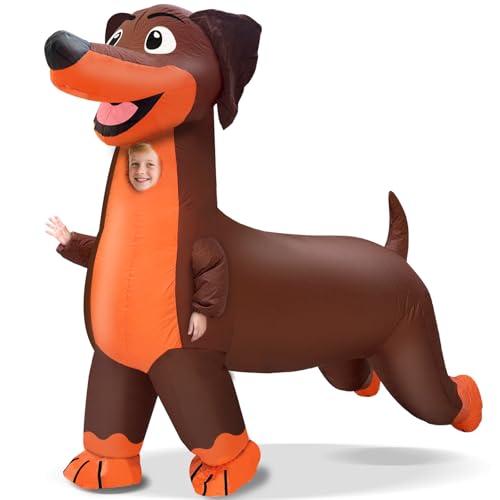 Camlinbo Halloween Four-Legged Dog Inflatable Costumes, Full Body Blow Up Costume for Kids, Funny Halloween Inflatable for Animal Cosplay Party