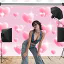Pink Heart 2000s Backdrop 7x5FT  Y2K Party Decorations with 19.69ft Ribbon, Double-Stitched Early 2000s Pink Heart Banner with 4 Brass Grommets for Birthday Wedding Photoshoot