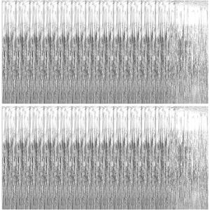 25 Pack Silver Foil Curtain Backdrop, 3.3x8.2FT Tinsel Curtain, Fringe Curtains Party Decorations, Curtains Photo Backdrops Streamer Party Supplies for Birthday Christmas Party Decorations