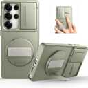 SURITCH for Samsung Galaxy S25 Ultra Case with 360 Rotatable Finger Strap Phone Grip & Invisible Kickstand & Slide Camera Cover, Rugged Shockproof Protective Cover for S25 Ultra -Sage Green