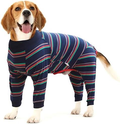 Dog Recovery Suit Abdominal Wound After Surgery Wear Prevent Licking Wounds E-Collar & Cone Alternatives Postoperative Shirt Dog Pajamas Long Sleeve Prevent Shedding (X-Small, Blue)