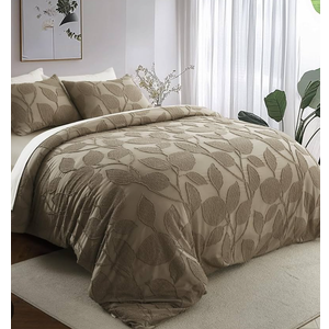DELIGHT HOME Brown Duvet Cover King Size - 3 Pieces Shabby Chic Tufted Leaf Bedding Set, Includes 1 Duvet Cover 104x90 Inches with 8 Corner Ties & 7 Buttons, 2 Pillow Shams, Boho Home Bedding