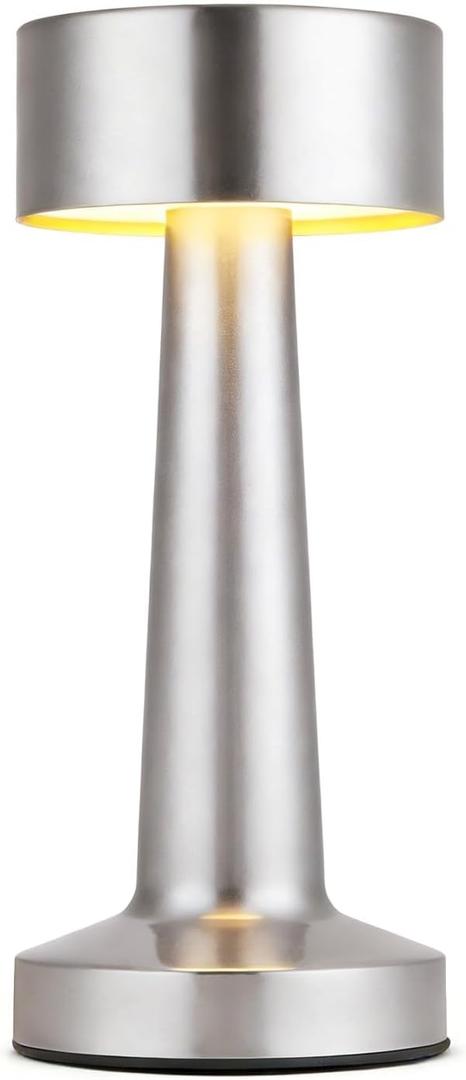 HPUFKOT Portable LED Table Lamp, 3-Levels Brightness Metal Desk Lamp,3 Color Touch Control Rechargeable Lamp, Ideal Bedside Lamp for Nightstand,Bedroom, Living Room (Silver)