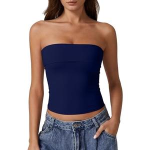 QINSEN Women's Tube Tops Strapless Bandeau Tops Double Lined Slim Fit Summer Going Out Tank Tops Size S