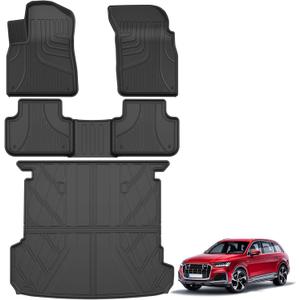 AOMSAZTO Floor Mats & Cargo Liner Fit for 2017-2025 Audi Q7/SQ7 - Custom Fit All Weather TPE Rubber Floor Liners for Audi Q7 1st & 2nd Row & Trunk Mat Full Set Car Mats, Black