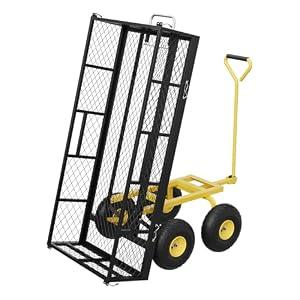 GarveeLife 900 LBS Garden Dump Cart with Removable Sidewalls, Heavy Duty Steel Dump Wagon with 180° Swivel Handle & 10 in Tires, Yard Cart Utility Wheelbarrow for Backyard Farm