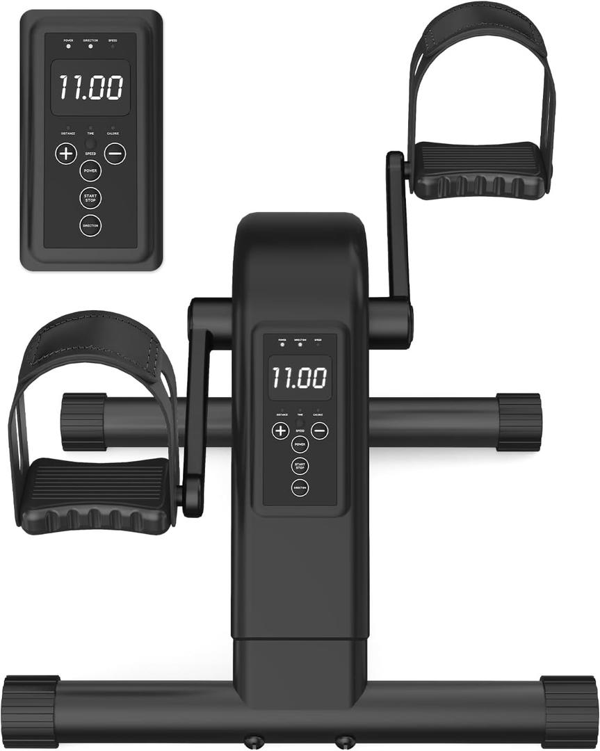 12-Levels Mini Exercise Bike Under Desk with LCD Display, Quiet Electric Bidirectional Bicycle Pedals for Home for Seniors, Stationary Bike Under Desk for Leg & Arm Physical Therapy Exerciser (Black)