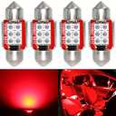 PHINLION Super Bright DE3021 LED Red Bulb 3030 6-SMD Festoon 1.25" 31mm DE3175 DE3022 Miniature LED Bulbs for Car Interior Door Map Dome Trunk Courtesy Light, Pack of 4