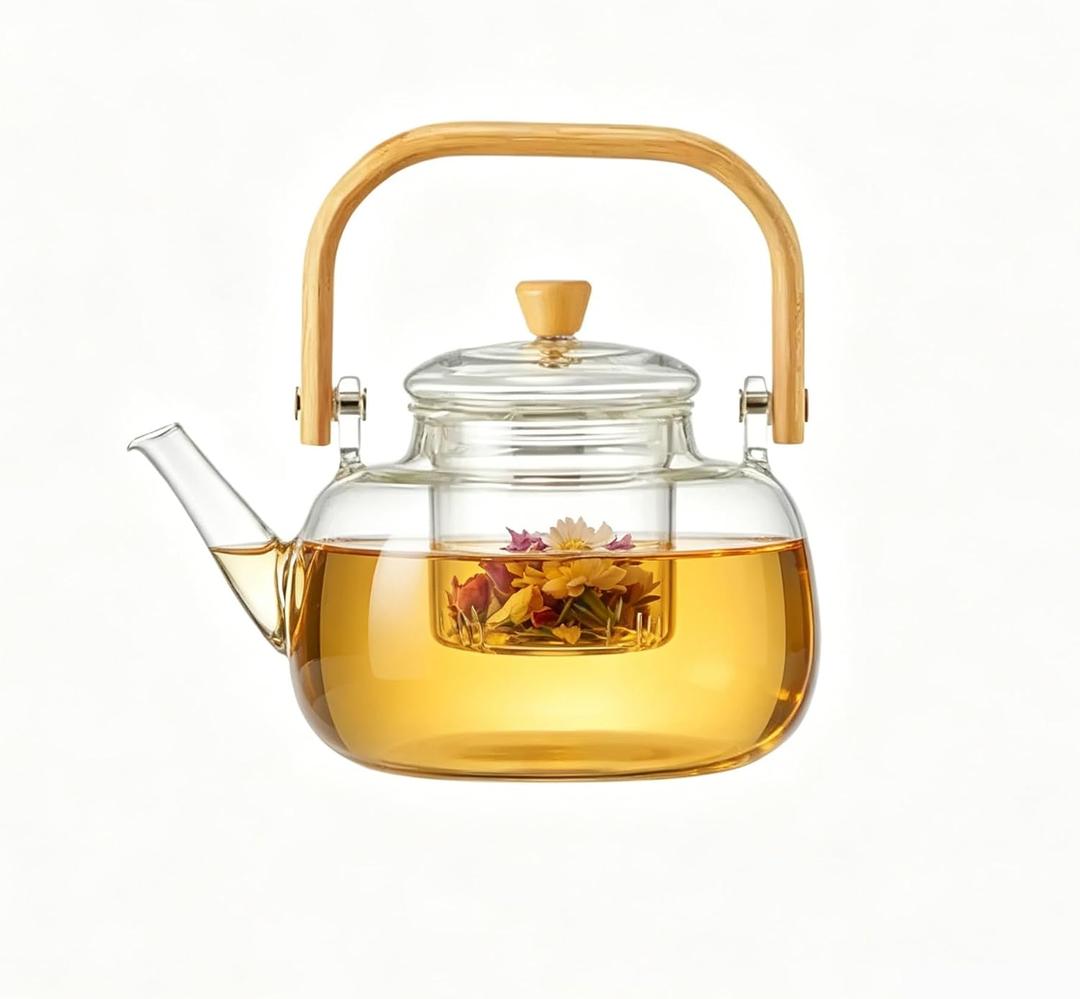 Borosilicate Glass Teapot with Infuser, 34oz/1000ml Stovetop Safe Glass Tea Kettle for Loose Leaf Tea, Lead-Free Clear Tea Pot for Blooming Tea, Heat Resistant Teapots Dishwasher Safe