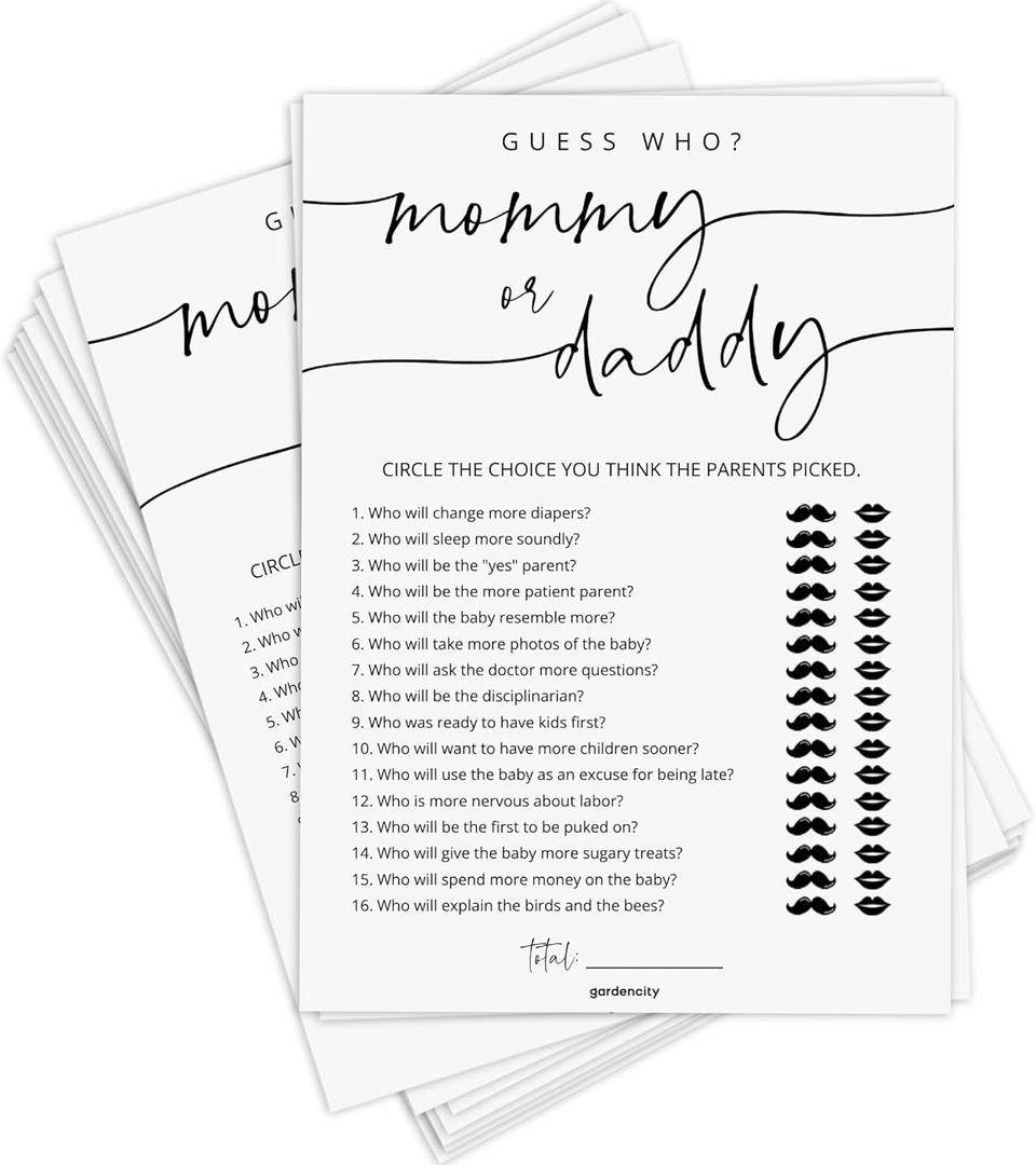 GardenCity 50 Mommy or Daddy? Baby Shower Game Cards, Fun Baby Shower Games for Boy or Girl, Gender Neutral - Minimalist