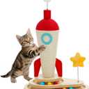 PETEPELA Cat Scratching Post, Rocket Sisal Cat Scratcher, 24.8'' Cute Scratching Post with 2-Layers Wooden Track Cat Toys & Spring Pompom for Indoor Cats Adults