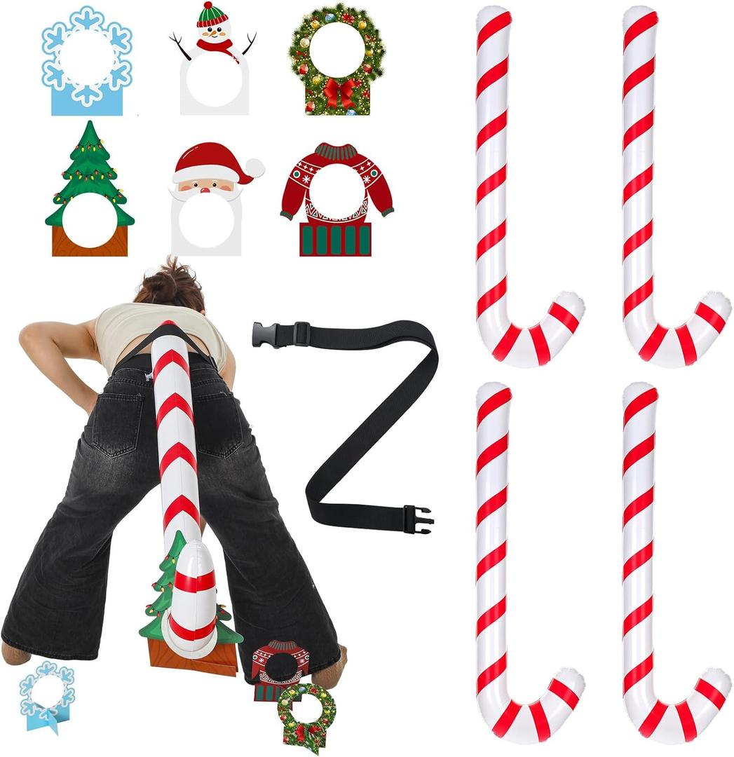 Hollowfly 12 Pcs Christmas Party Games for Adults Family Candy Cane Tail Christmas Games for Family Party Holiday Winter Activities Fun Xmas Trivia Game for Xmas Parties Supplies
