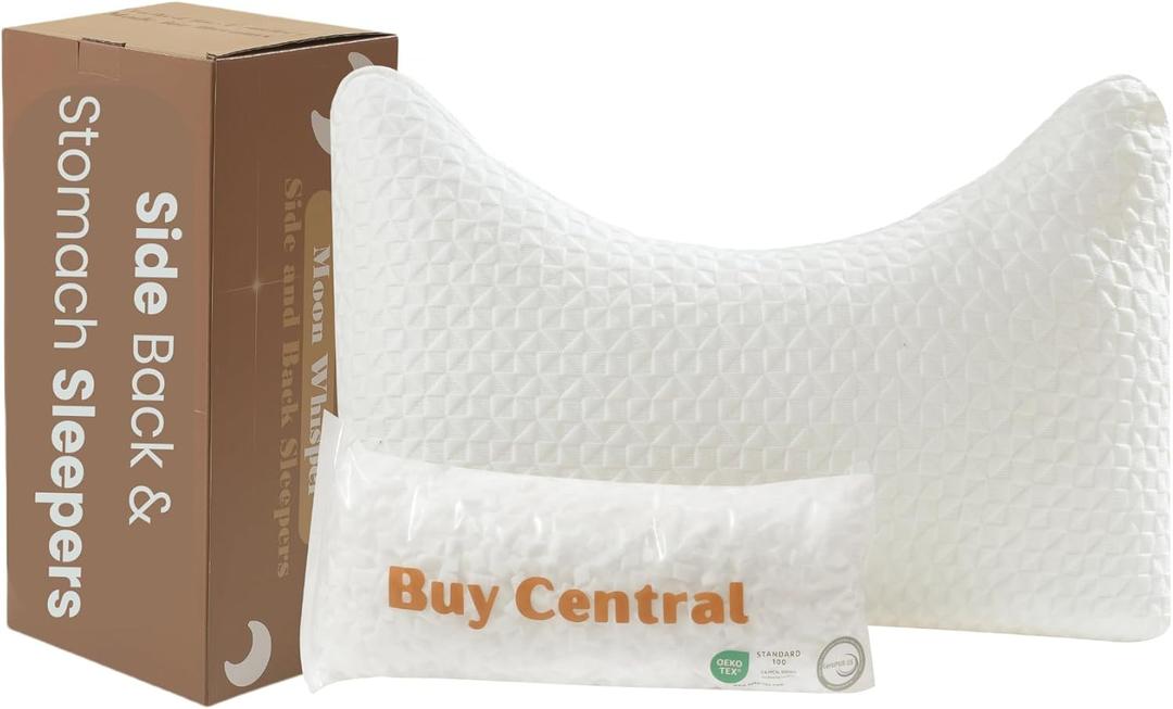 Crescent Side Sleeper Pillow for Neck Pain Relief - Premium Adjustable Shredded Memory Foam for Neck & Shoulder Support, Queen Size, CertiPUR-US & Oeko-TEX Certified