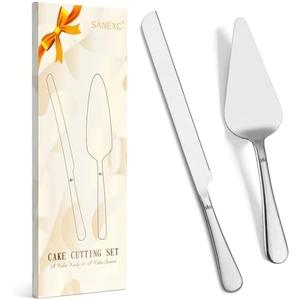 SANEXC Cake Cutting Set for Wedding - Extended Cake Knife And Server Set Thickened Stainless Steel Cake Cutter and Pie Spatula Great for Birthday Anniversary Christmas Gift Silver 2 Pcs