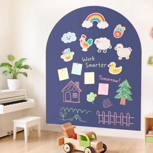 OMKSIH Arch Magnetic Wall Decal for Kids 40x32 Inches Magnetic Chalk Board Sticker Magnet Chalkboard for Wall Peel and Stick Self Adhesive Blackboard Multifunctional for Playroom Home Office School (Dusty Blue)
