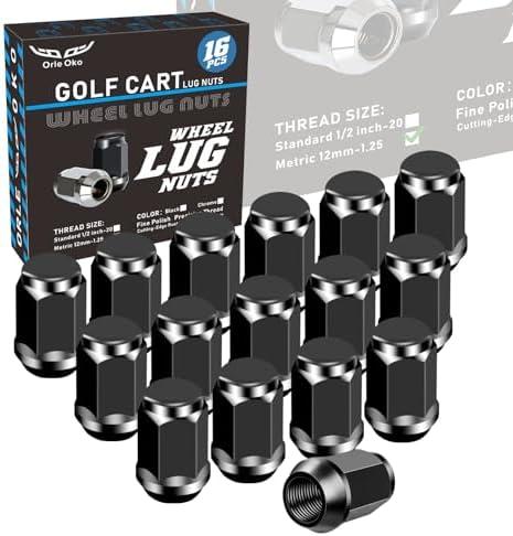 Orle Oko Golf Cart Black Lug Nuts for Yamaha/GEM, Metric 12MMx1.25 Pack of 16 (Black) Missing Pieces