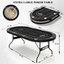 RAYKEEP 10 Player Poker Table Foldable, 84" Folding Blackjack Texas Holdem Table, Portable Casino Leisure Card Board Game Table with Cup Holders and Padded Rails for Game Room (Black)