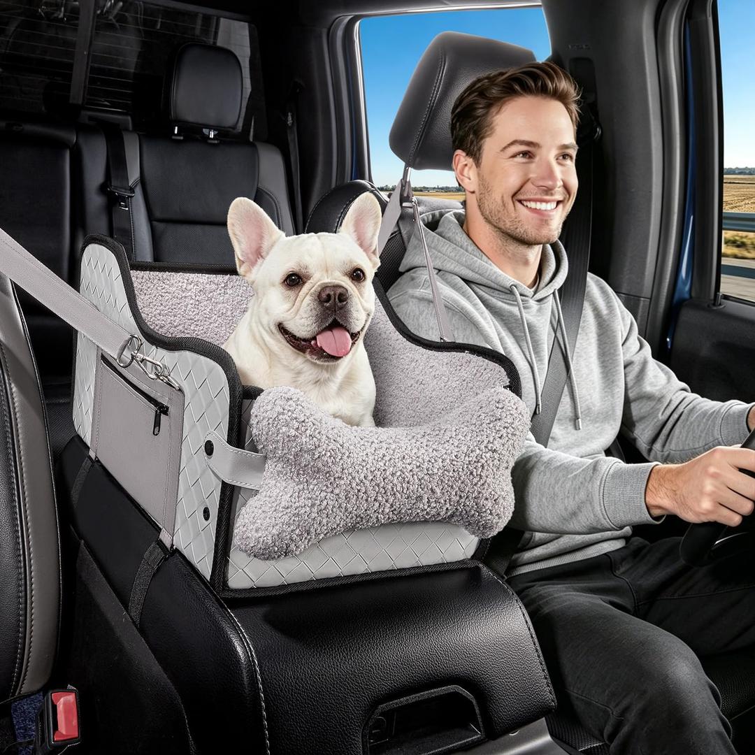 Center Console Dog Car Seat,Pet Puppy Middle Console Dog Car Seat for Small Dogs (Grey, Large)