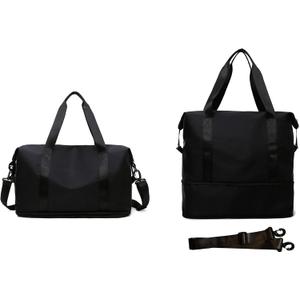 Expandable Travel Duffle Bag Weekender Carry on Overnight Bag Gym Bag for Women (Black)