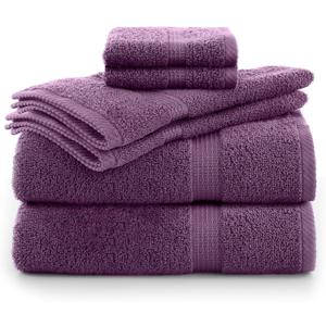 Utica 6-Piece Essential Towel Set | Super Soft | Extra Absorbent | 100% Cotton Towels | Everyday Essentials | 2 Bath Towels | 2 Hand Towels | 2 Wash Cloths | Hotel & Spa Luxury | Plum