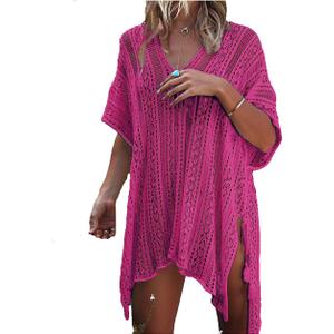 HARHAY Women's Summer Swimsuit Bikini 2023 Beach Swimwear Crochet Cover up (01 Rose Red)