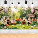 Happy Easter Backdrops Decorations, Spring Bunny Grassland Rustic Photography Banner Background, Jesus Easter Spring Eggs Banner Party Decorations Supplies 71 x 43 Inch