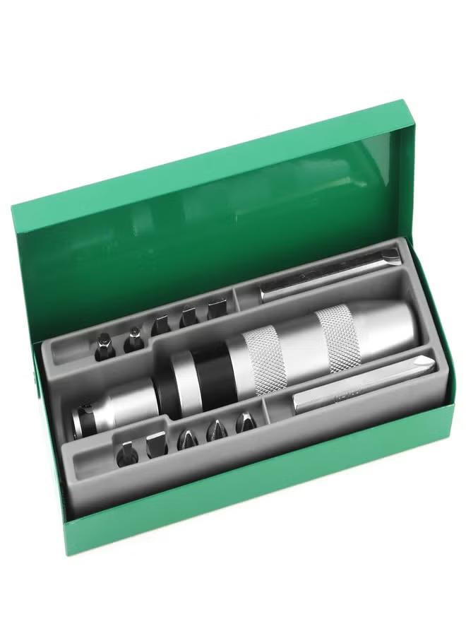 QWORK 1/2" CR-V Hand Impact Screwdriver Set with 12-Piece Bit Set, Anti-Knock Handle