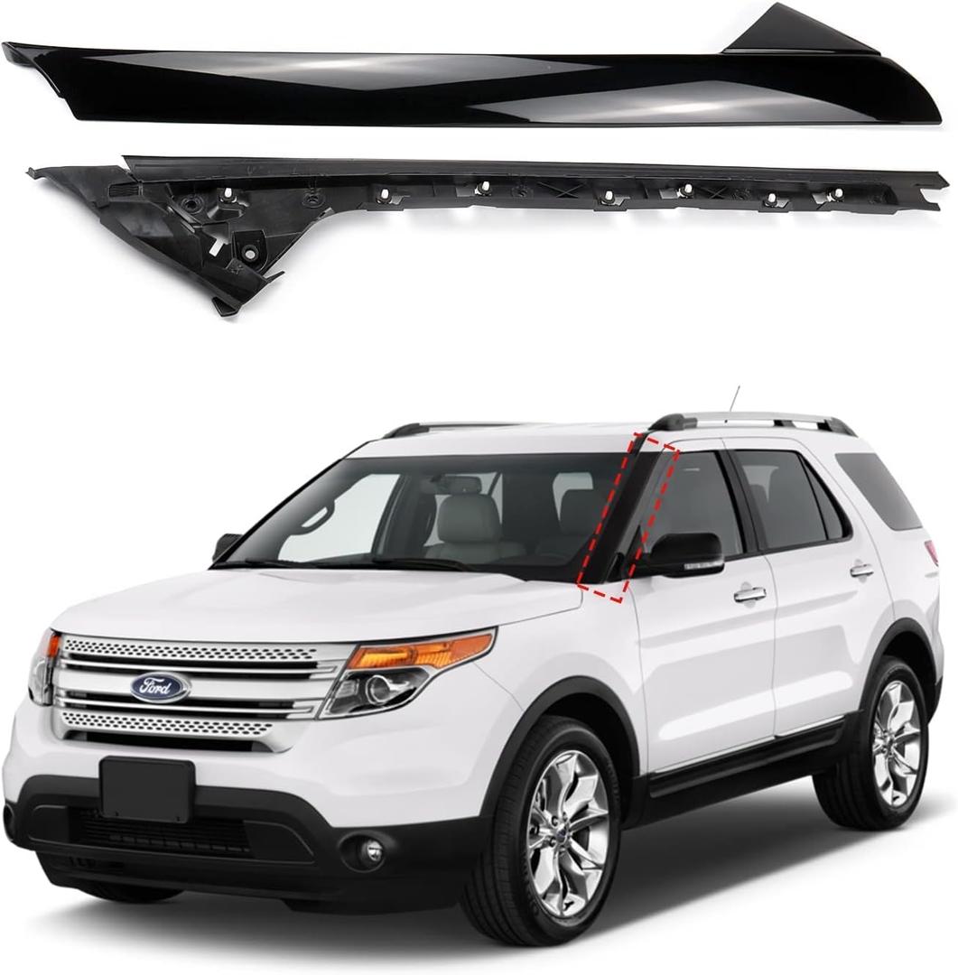 Windshield Pillar Trim Panel Molding Compatible with Ford Explorer 2011-2019 Replaces BB5Z7803136AA BB5Z-7803136-AB 926-450 (Left, Gloss Black)