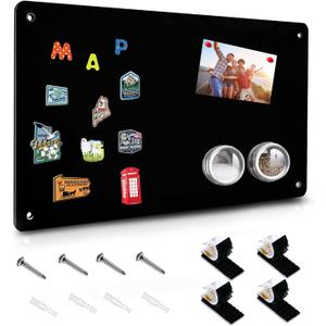 Black Magnetic Board, 17.5" x 11.4" Magnet Bulletin Board to Display Magnetic Notes, Poetry, Photos, Suitable for Wall, Refrigerator, Cabinet etc, Come with 4 Pcs Dual Lock Tape and Screws