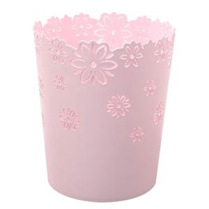 Wastebasket, Hollow Flower Shape Plastic Lidless Wastepaper Baskets Trash Can - M - Pink