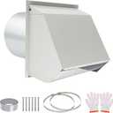 Upgraded 8 Inch Hooded Wall Vent, Outdoor Wall Exhaust Vent Cover Wall Cap with Screen & Damper for Exterior Kitchen Range Hood, Ventilation Dryer, HVAC Duct Air Exhaust, Galvanized Steel, White