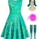 Kids Disgust Costume Dress for Girls Halloween Costume Outfit with Wig Leggings Scarf Cosplay Party Birthday, 120