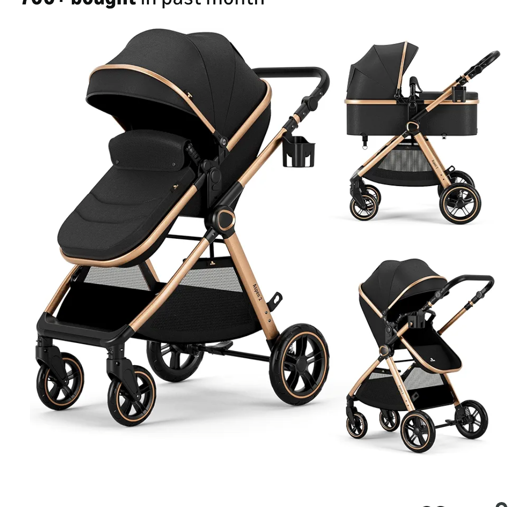 2 in 1 Baby Stroller, Convertible Bassinet Pushchair for Infants and Newborns 0-36 Months