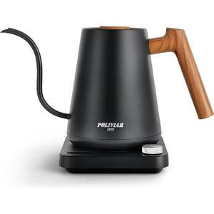 POLIVIAR Electric Gooseneck Kettle, 1350W Electric Tea Kettle Wood Pattern Handle, 34oz Pour Over Electric Kettle for Coffee & Tea, 18/8 Stainless Steel Inner, Temperature Control & Rapid Heating