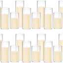 Set of 24 White Pillar Candles with Clear Glass Hurricane Holders- Elegant Cylinder Candle Vases for Weddings, Parties, Centerpieces, Home & Office Decor (Lvory White, 24 Set)