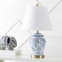 JONATHAN Y 22.25" Blue/White Chinoiserie Ceramic Urn Table Lamp, Traditional Classic Nightstand Lamp for Living Room Bedroom, White Linen Shade, LED Bulb Included JYL3085A