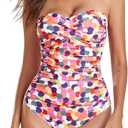 RELLECIGA Women's Strapless One Piece Swimsuit (Large, Colorful Polka Dot)