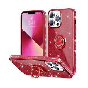Thomo Compatible with iPhone 13 Pro Case,[Bling Kickstand] Cute Glitter Slim Bumper Diamond Cover Ring Holder Full-Body Protective Phone Case for iPhone 13 Pro Women Girls, Wine Red, Pack of 2