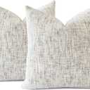 Textured Neutral Throw Pillow Covers 22x22 Inch Set of 2 Soft Woven Chenille Accent Boho Farmhouse Square Decorative Cushion Cases for Modern Home Decor Bed Couch Sofa Living Room
